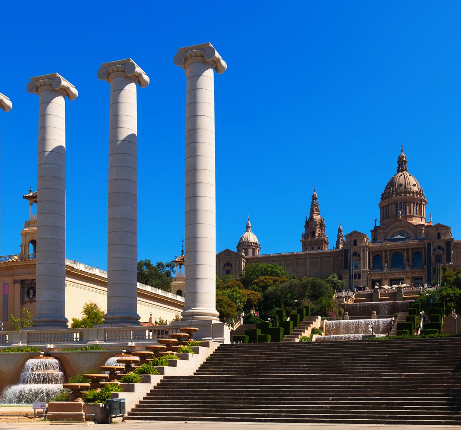 National Palace of Montjuic in sunny day. Barcelona, Catalonia