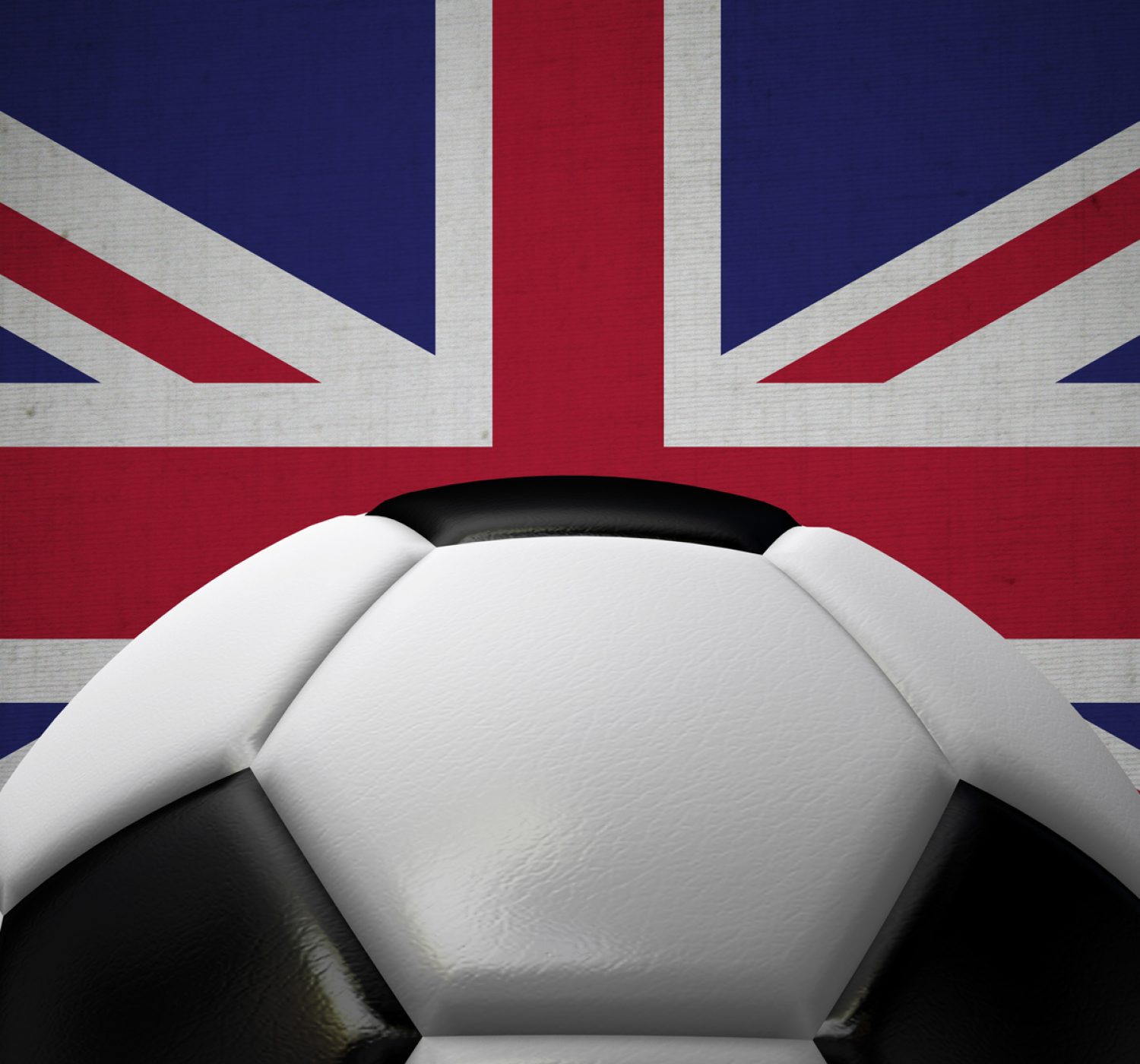 Soccer football against a UK flag background. 3D Rendering